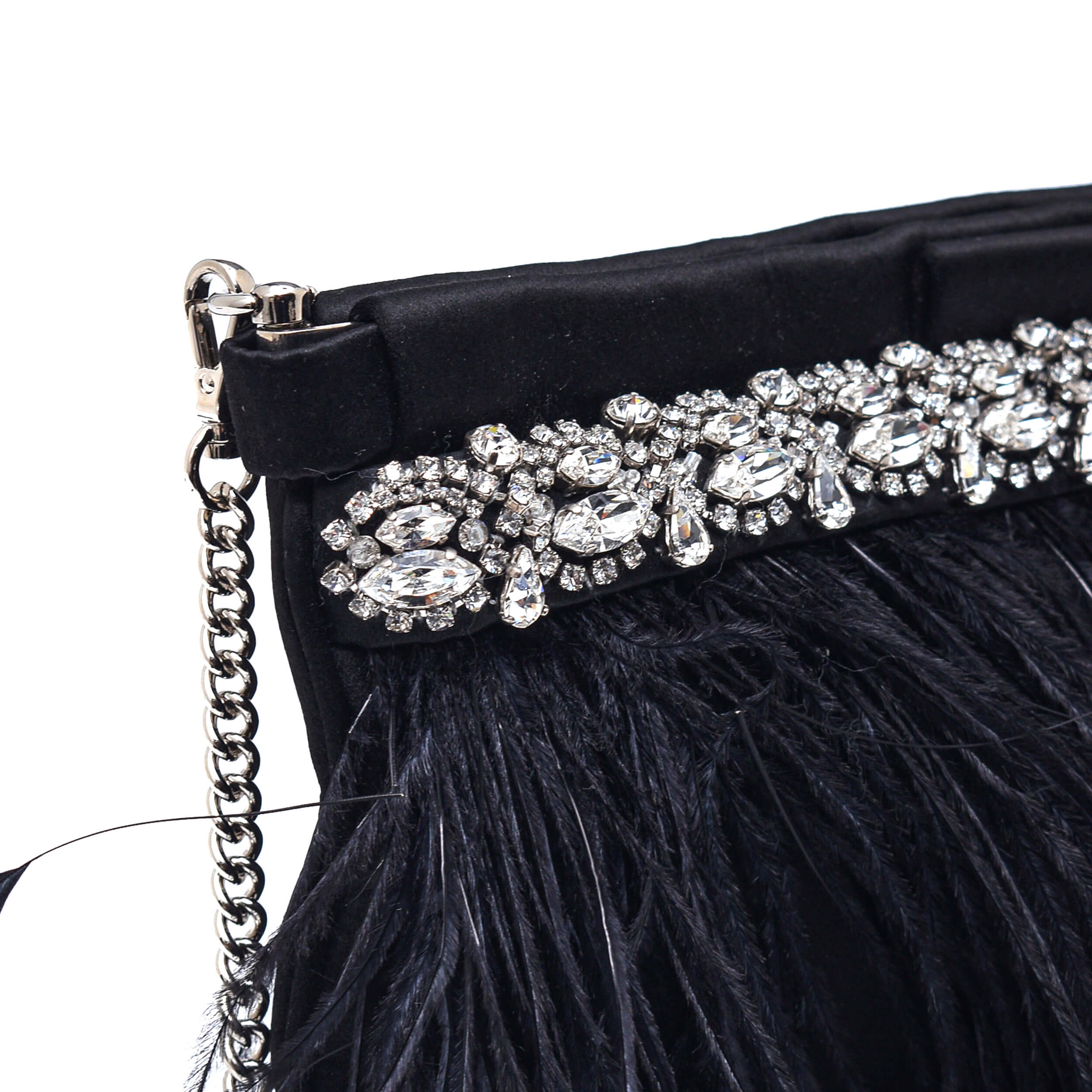 Miu Miu - Black Satin Otrish and Crystal Detail Clutch&Crossbody Bag